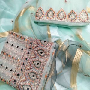 Sea Green Organza Embroidered 3pcs