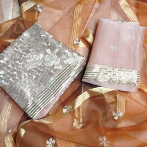 Peach Organza Embroidered 3pcs