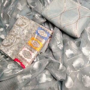 Silver Grey Organza Embroidered 3pcs