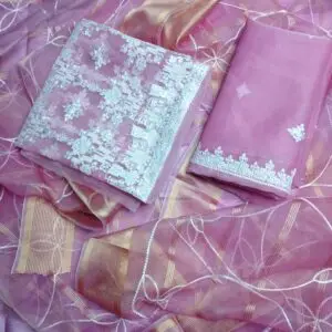 Pink Organza Embroidered 3pcs