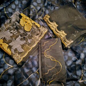 Navy Blue Organza Embroidered 3pcs