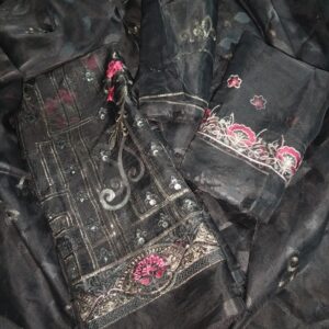 Black R Organza Embroidered 3pcs