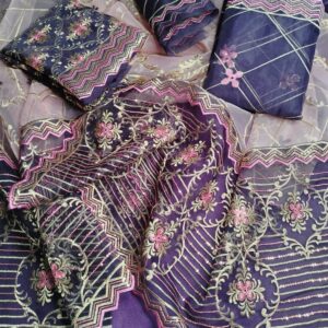 Purple & Pink Organza Embroidered 3pcs