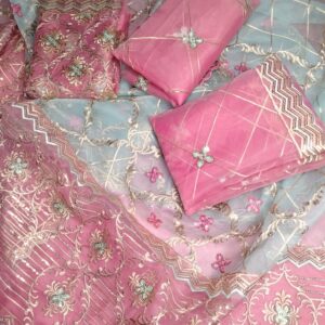 Pink SG Organza Embroidered 3pcs