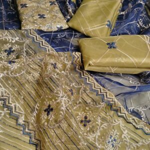 Mehndi & Navy Blue Organza Embroidered 3pcs