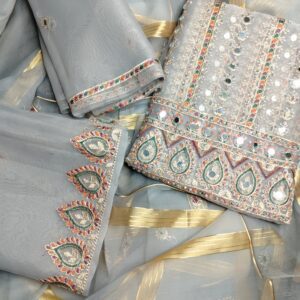 Light Grey Organza Embroidered 3pcs
