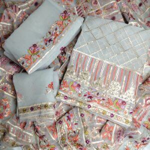 Silver Grey Organza Embroidered 3pcs