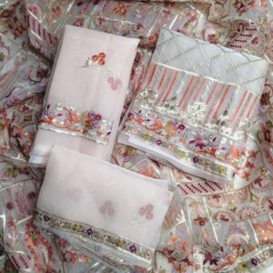 Golden Peach Organza Embroidered 3pcs