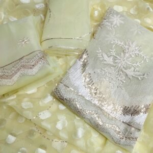 Lemon Organza Embroidered 3pcs