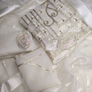 Off White Organza Embroidered 3pcs