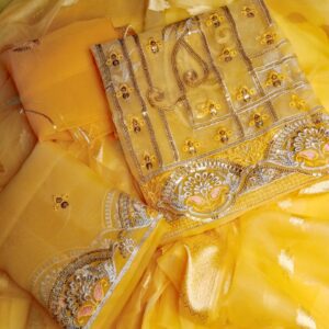 Mustard Organza Embroidered 3pcs