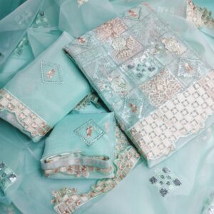 Sea Green Organza Embroidered 3pcs