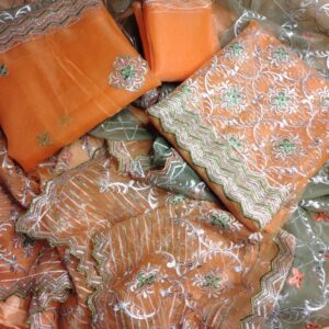 Orange & Mehndi Organza Embroidered 3pcs