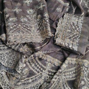 Brown Rainbow Organza Embroidered 3pcs