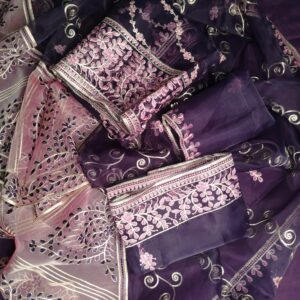 Purple & Pink Organza Embroidered 3pcs