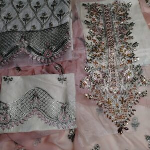 Maria.B Off white & Pastel Peach Lawn Embroidered 3Pcs