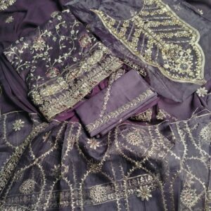Maria.B Dark Purple Lawn Embroidered 3Pcs