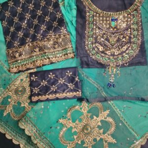 Crimson Firozi and Blue Lawn Embroidered 3Pcs