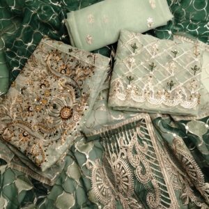 Ramsha Pistachio & Green Organza Embroidered 3pcs