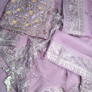 Light Mauve Organza Embroidered 3Pcs