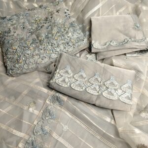 Mushroom Gray Organza Embroidered 3pcs
