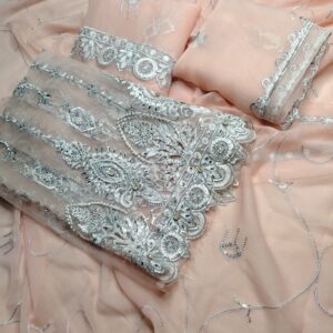 Sandy Tan Organza Embroidered 3Pcs