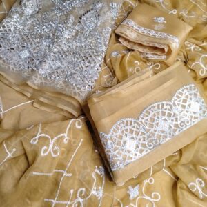 Royal Yellow Organza Embroidered 3pcs