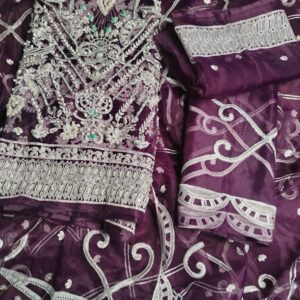 Eman Adeel Purple Organza Hand work 3Pcs