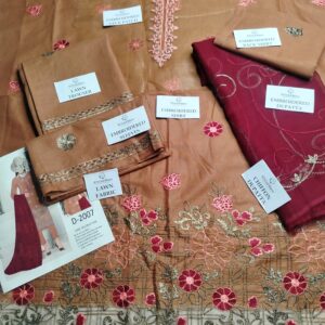 Caramel & Mehroon Heavy Embroiderd Lawn 3Pcs