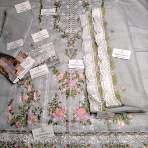 Silver Grey Heavily Embroiderd Lawn 3Pcs