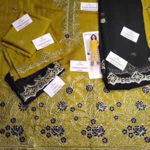 Olive Green Heavily Embroiderd Lawn 3Pcs