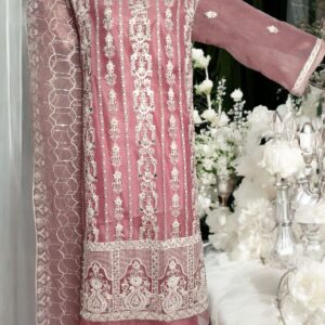 Bareeze Tea Pink Organza Embroidered 3pcs