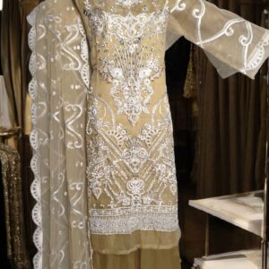 Emaan Adeel Tan Organza Hand work 3Pcs