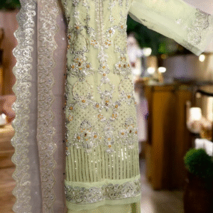 Imrozia Light Green & Peach Organza Hand work 3Pcs