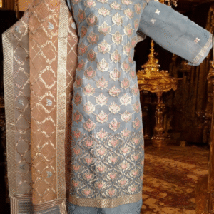 Khirad Grey & Coral Organza Embroidered 3pcs