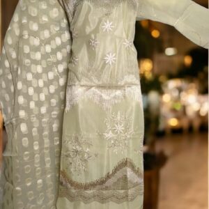 Elan Lemon Organza Embroidered 3pcs