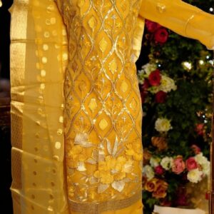 Elan Mustard Organza Embroidered 3pcs